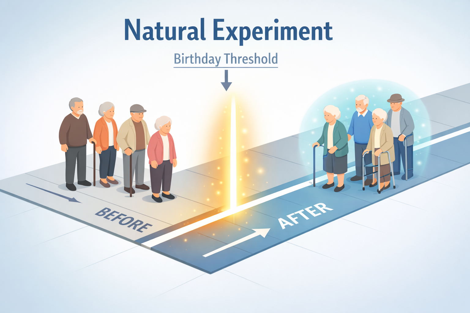 誕生日の境目で対象が分かれる自然実験の仕組み図解