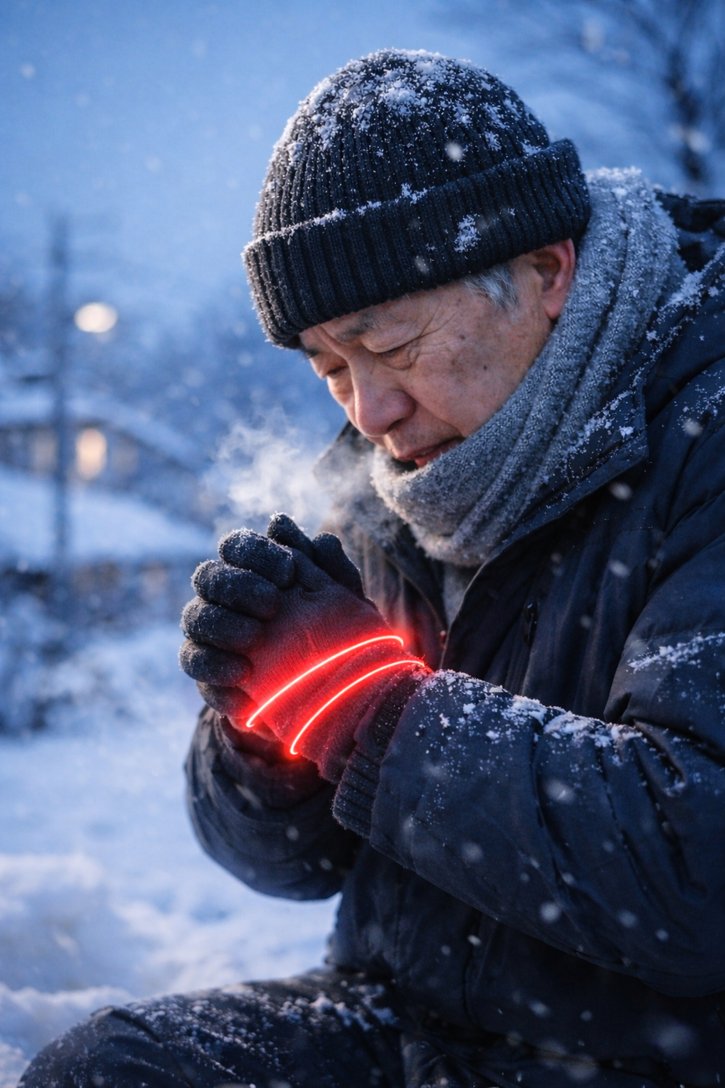 冬の寒さによる血管収縮と血圧上昇のイメージ