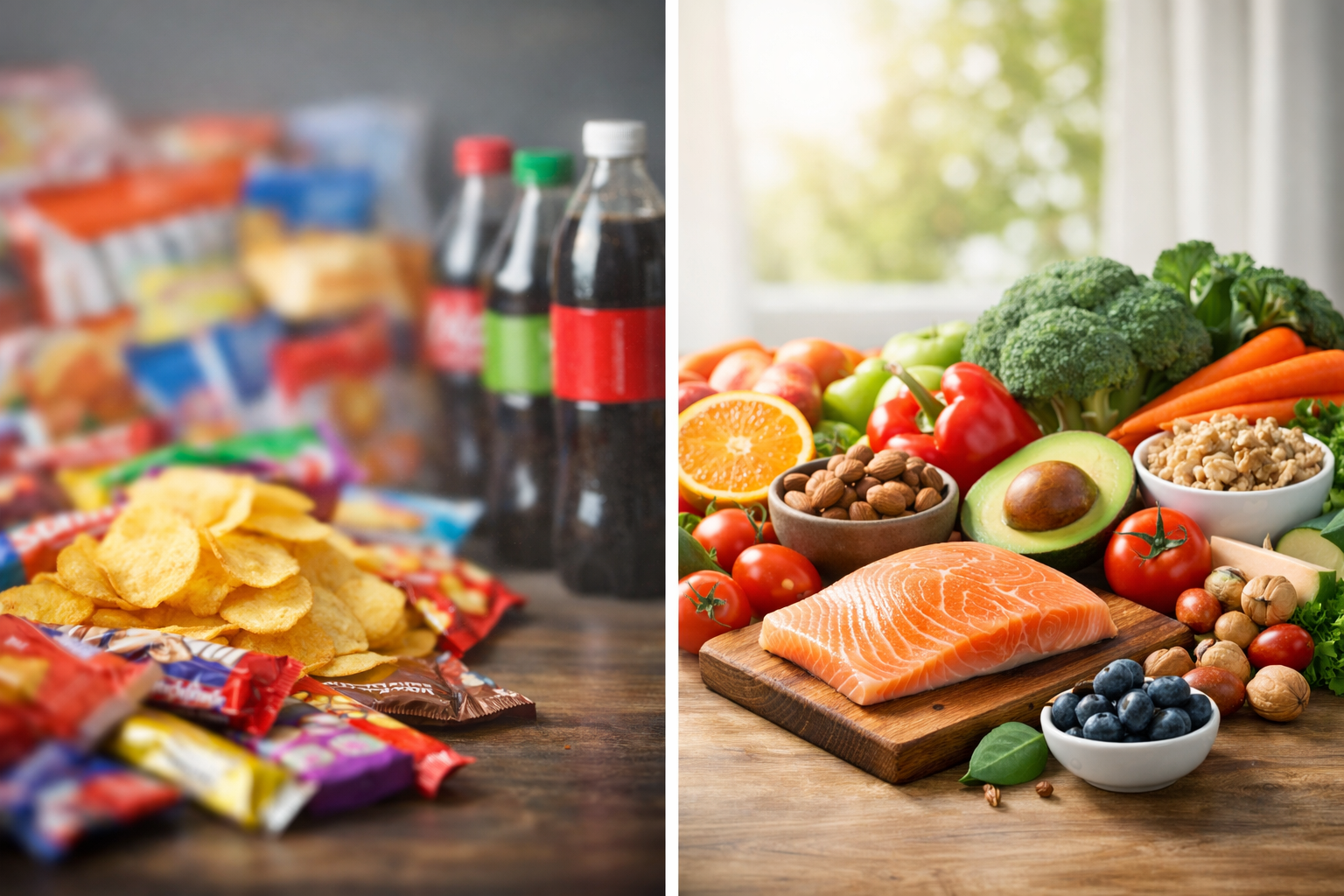 超加工食品とリアルフードの対比