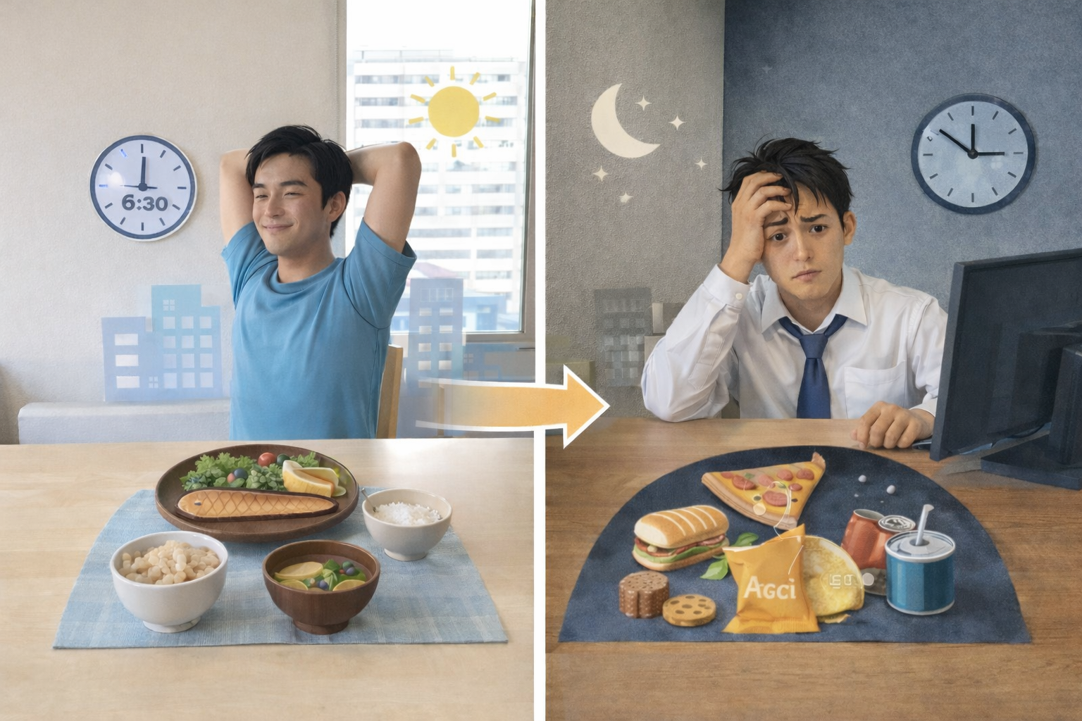 断食の成否を分ける生活習慣の比較図