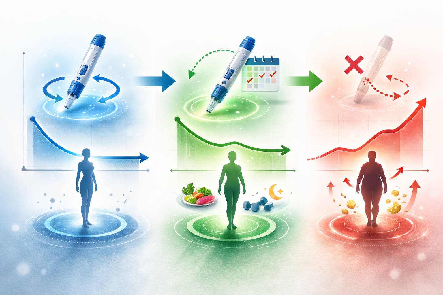 GLP-1治療の3パターン比較：継続・減頻・中止